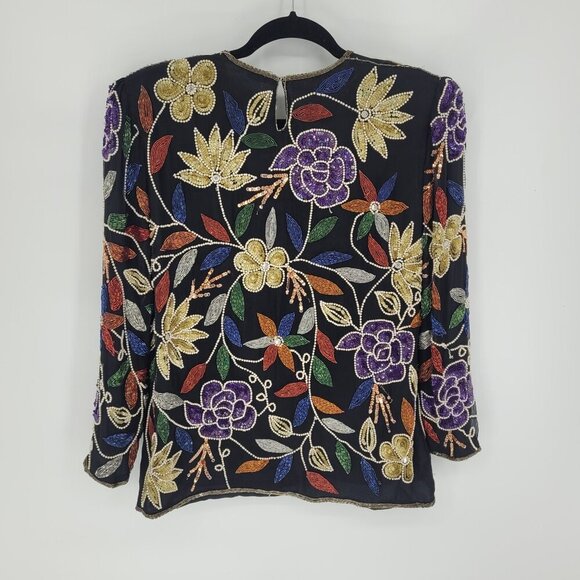 Crystal creations womens Large evening wear sequin beaded Vintage 80s glam silk - Picture 2 of 16